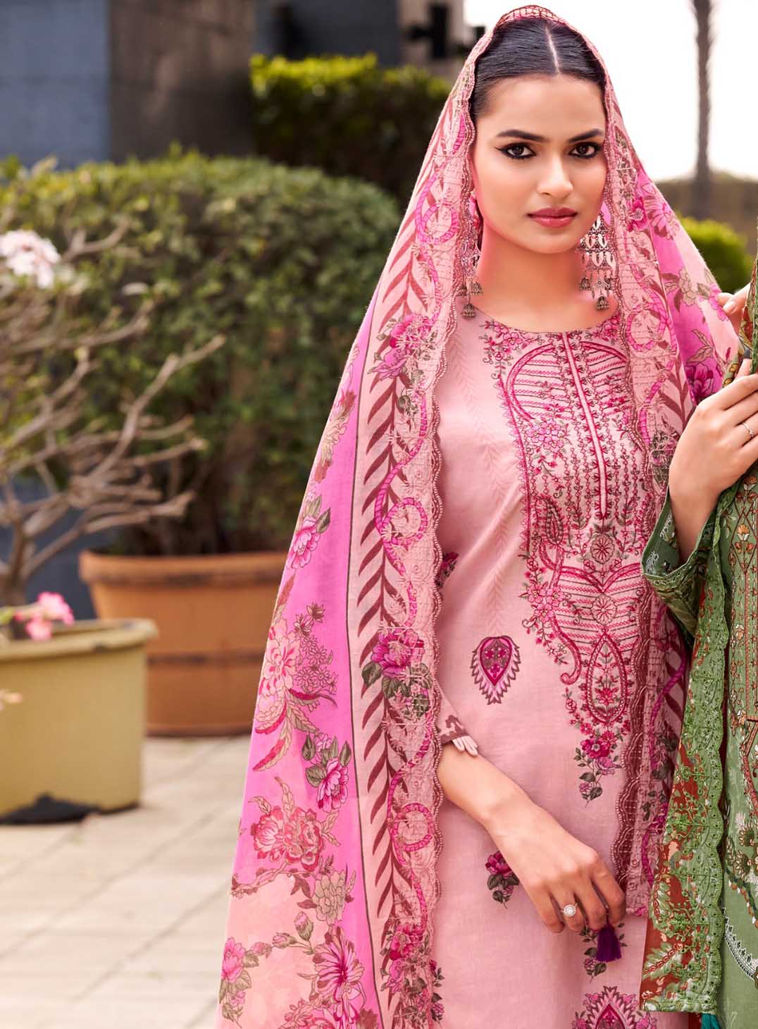 Pakistani Print Cambric Cotton Unstitched Suit Material with Embroidery