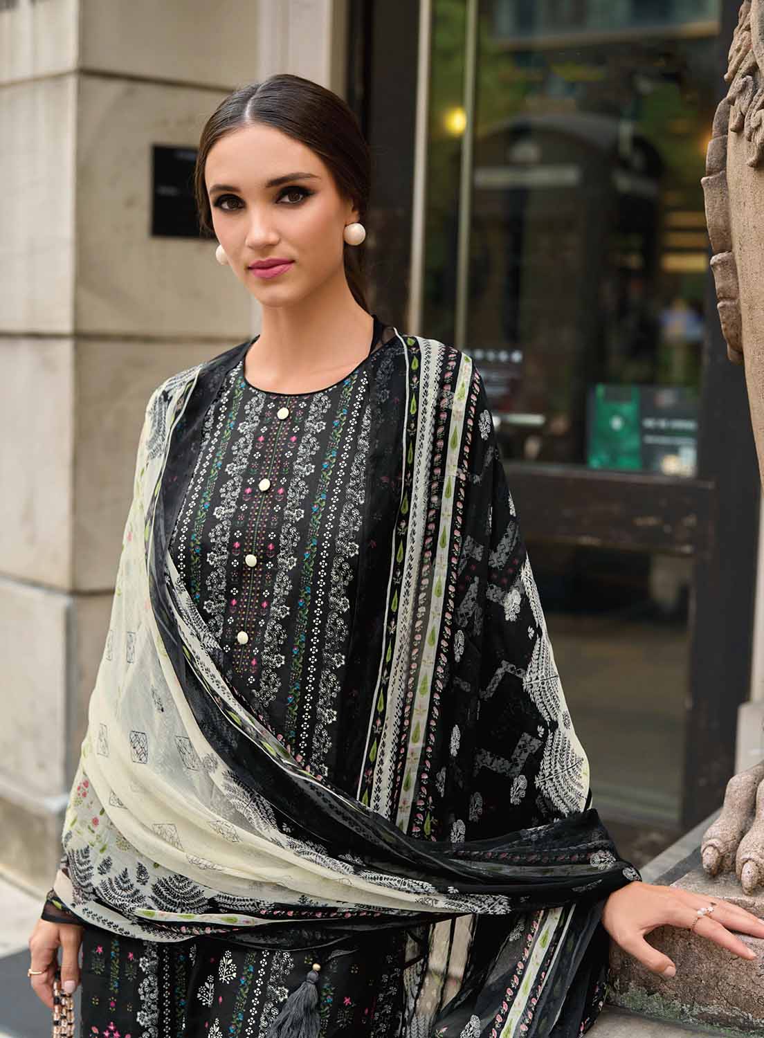 Kilory Black Unstitched Pure Lawn Cotton Suit Material for Women