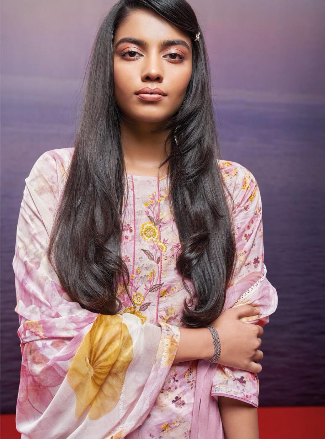 Ganga Pink Pure Cotton Unstitched Suit Dress Material for Women