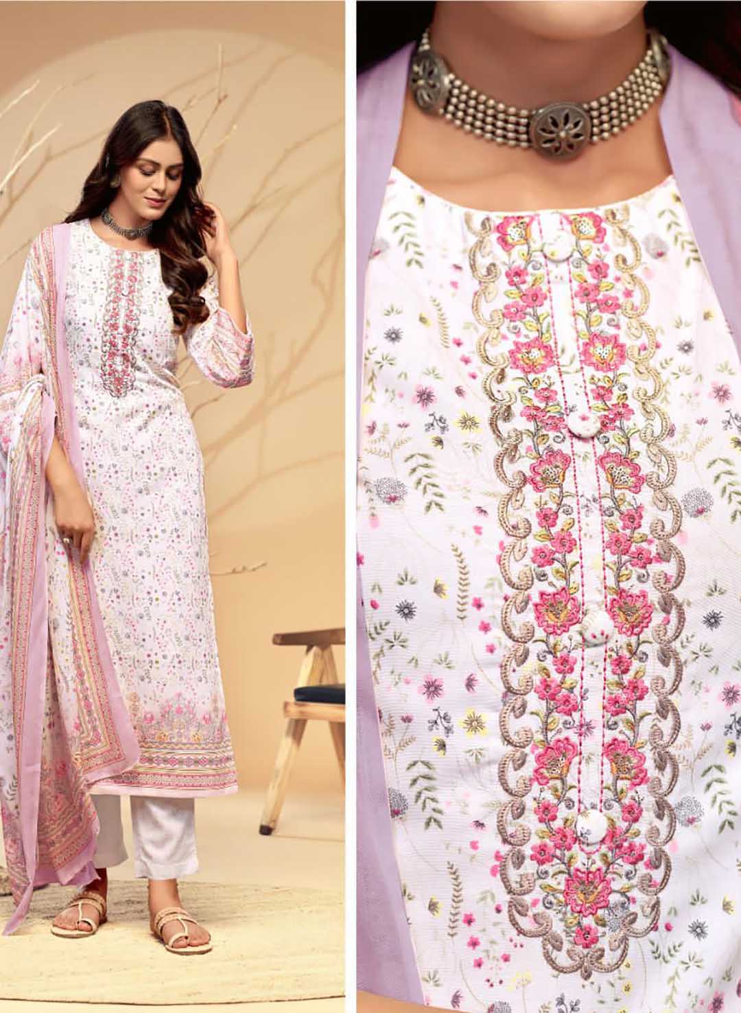 Pure Cotton Unstitched Suit Set Dress Material with Embroidery