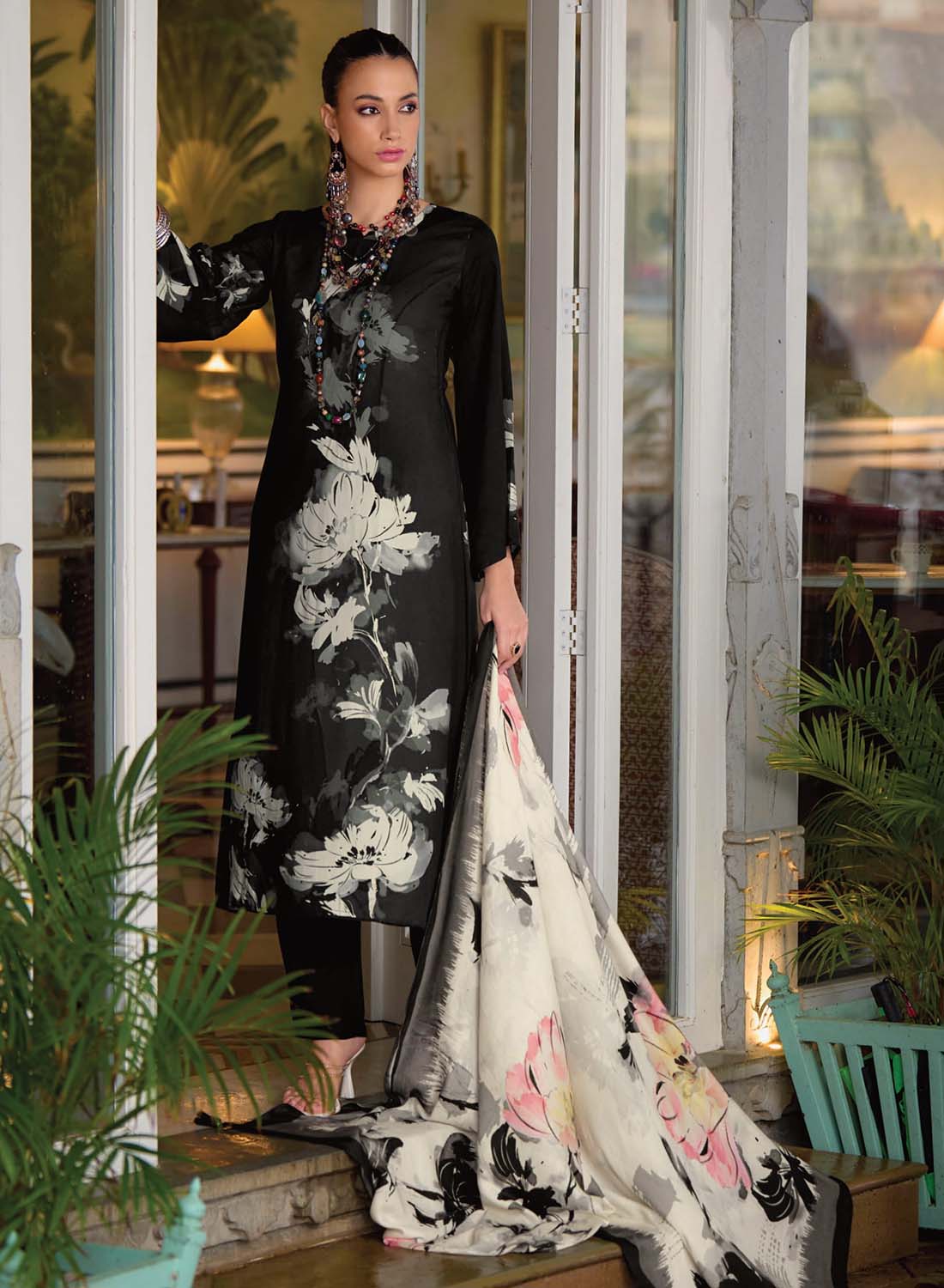 Black Pure Viscose Muslin Unstitched Suit Dress Material for Women