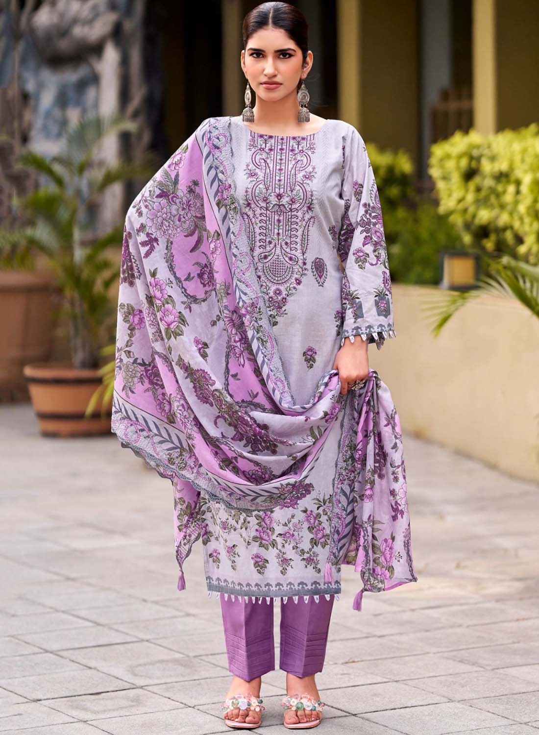 Pakistani Print Cotton Unstitched Salwar Suit Material with Embroidery