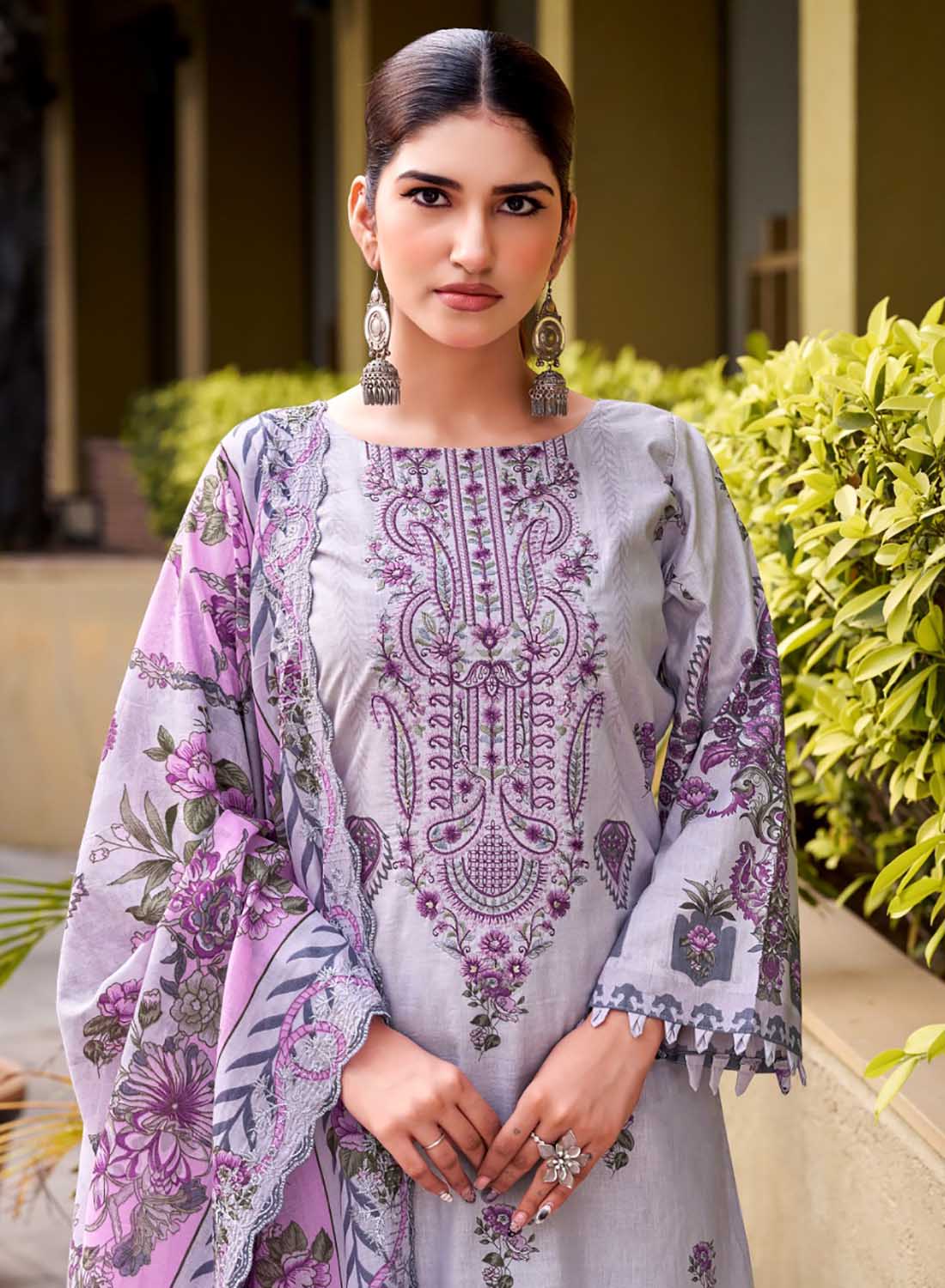 Pakistani Print Cotton Unstitched Salwar Suit Material with Embroidery