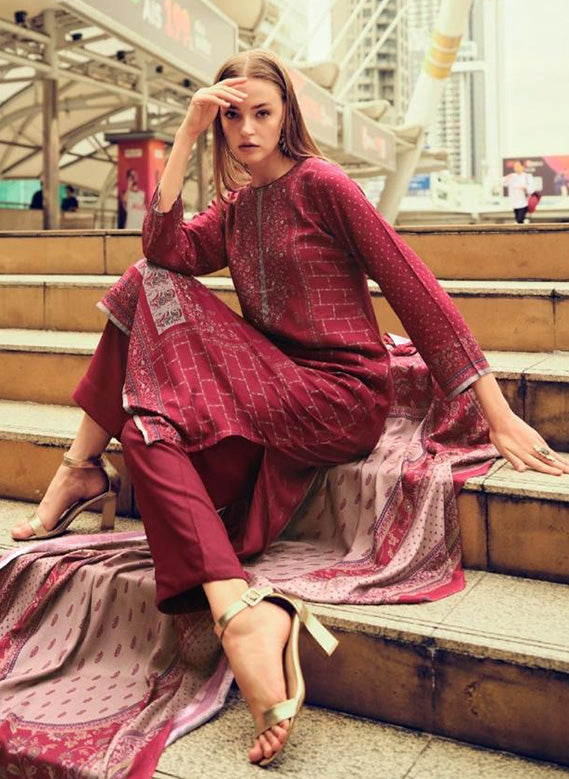 Viscose Pashmina Maroon Unstitched Winter Salwar Suit Set Dress Material