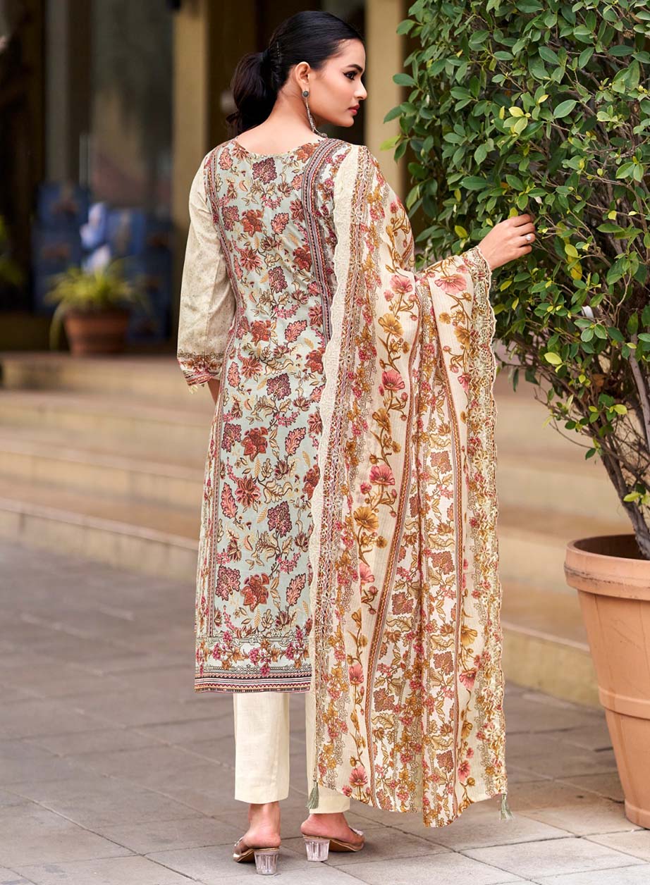 Pakistani Print Cambric Cotton Unstitched Suit Material with Embroidery