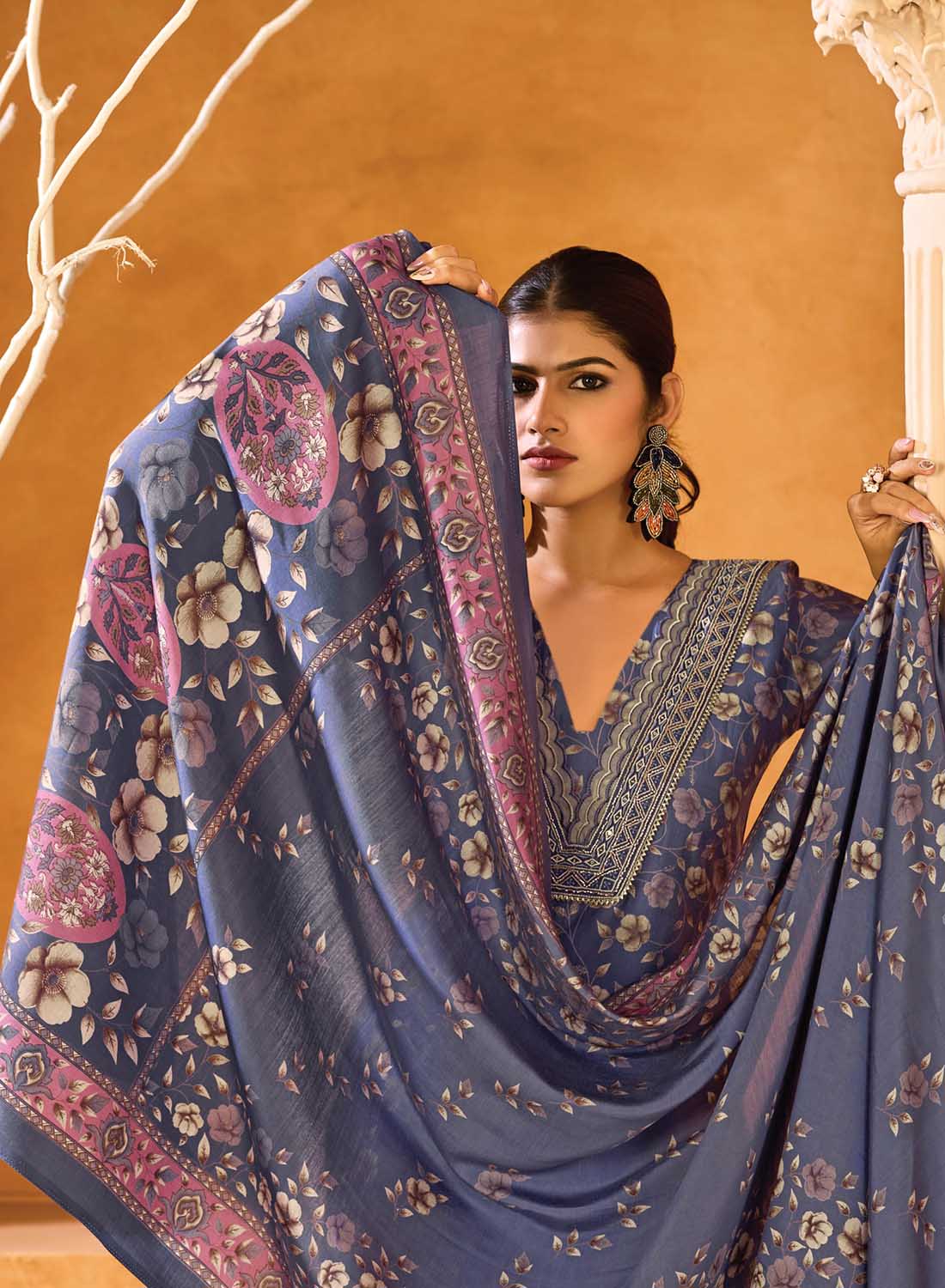 Party Wear Muslin Silk Unstitched Salwar Suit Dress Material with Dupatta