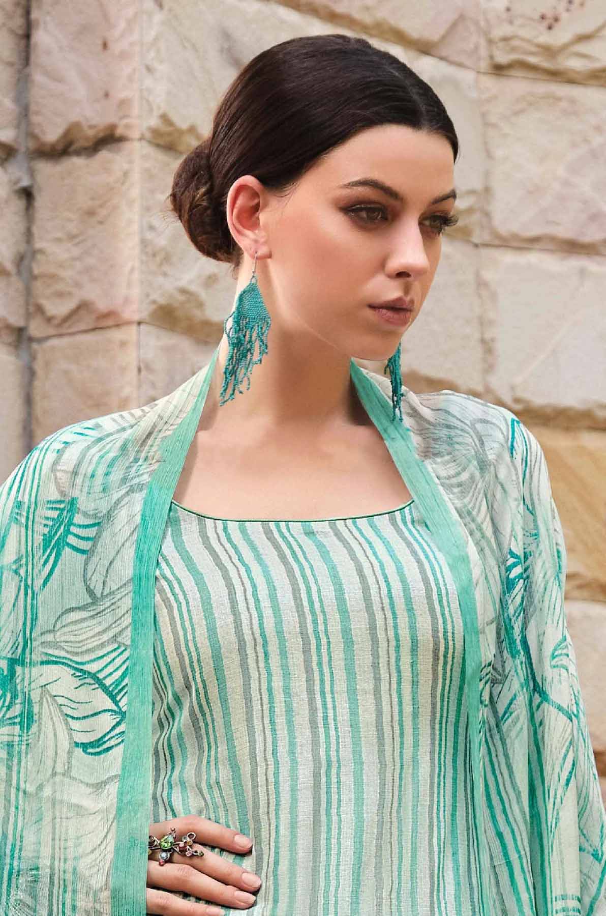 Yesfab Unstitched Women Cotton Salwar Suits Dress Material Sea Green
