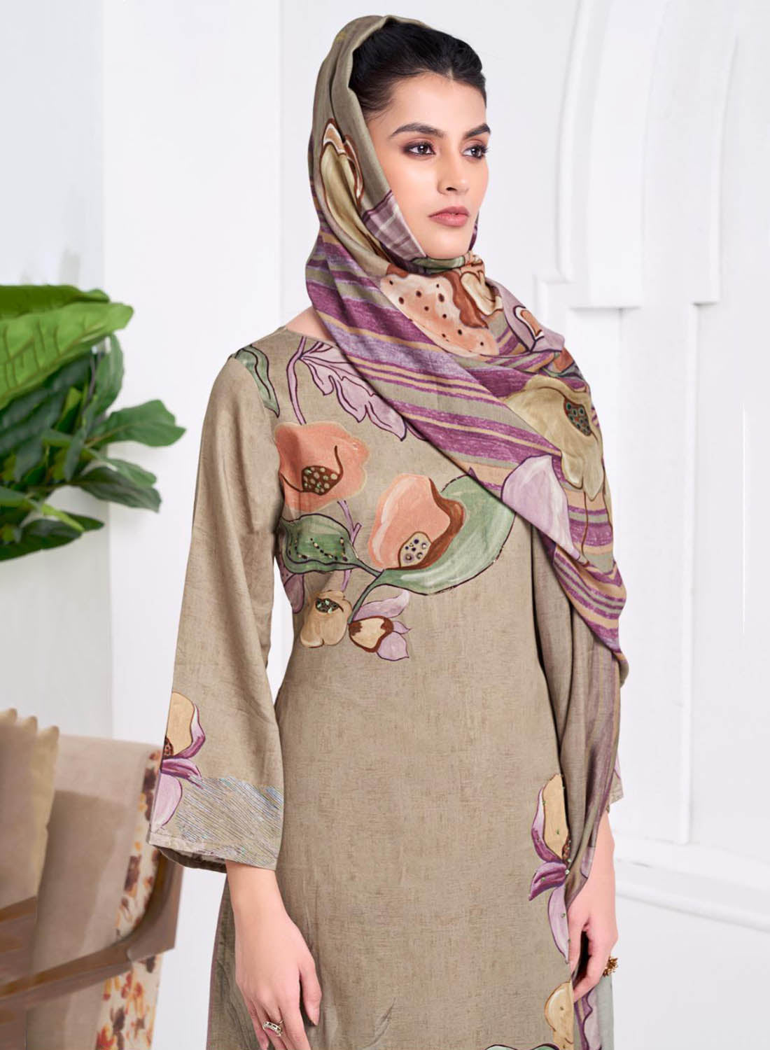 Pure Cotton Satin Printed Unstitched Salwar Suit Material with Dupatta