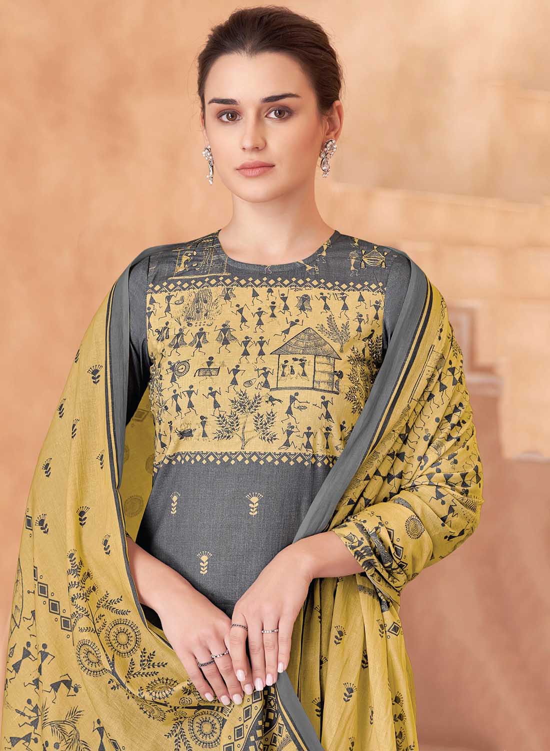 Pure Cotton Lawn Grey Unstitched Suit Dress Material for Women