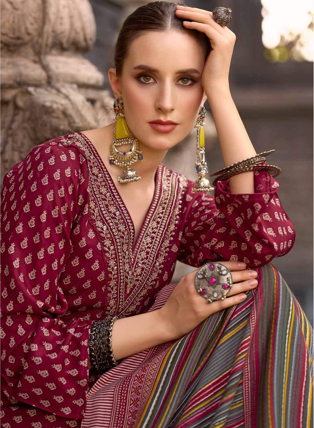 Red Party Wear Pashmina Unstitched Winter Salwar Suit Dress Material