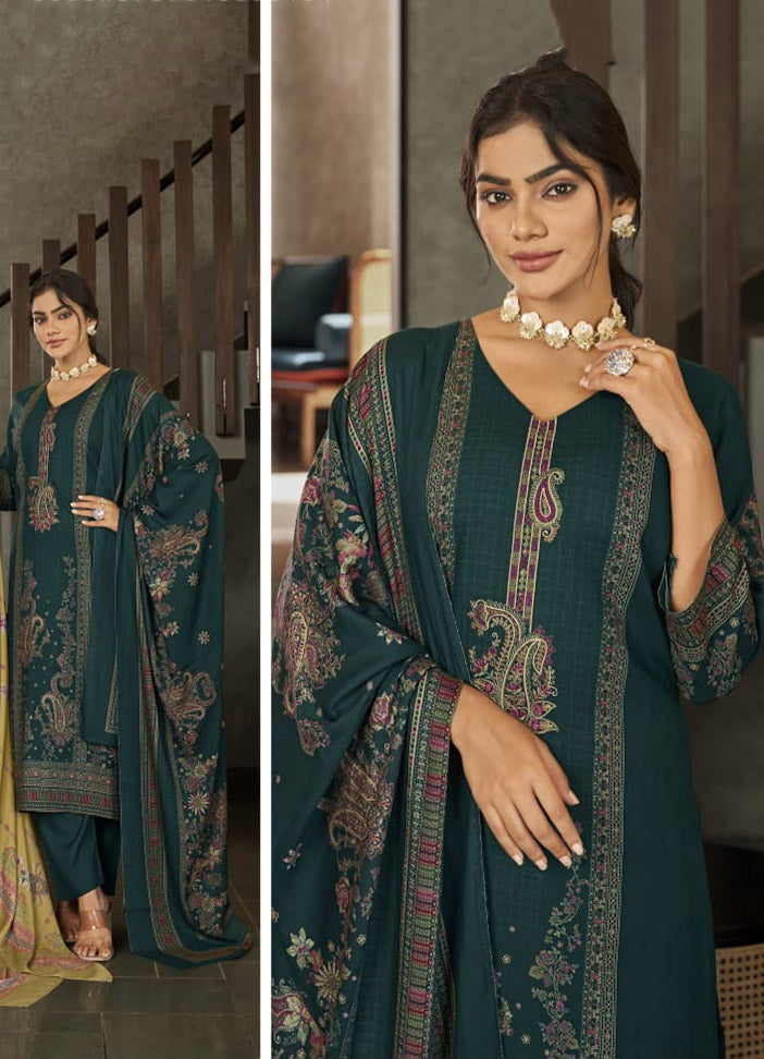 Viscose Pashmina Unstitched Winter Salwar Suit Material with Neck Embroidery