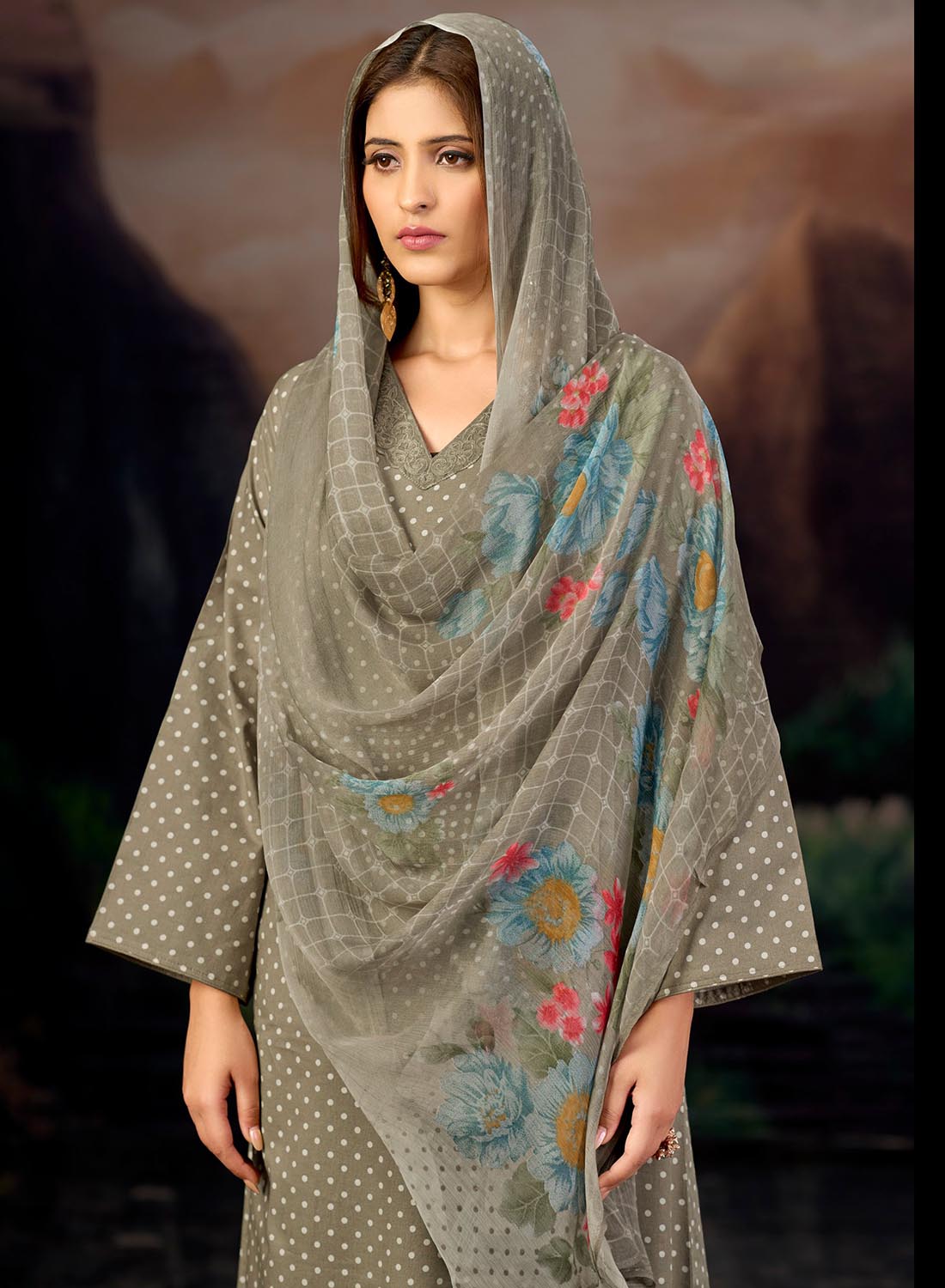 Grey Pure Lawn Cotton Unstitched Suit with Embroidery for Women