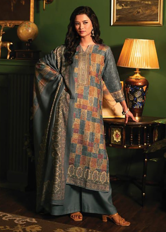 Rivaa Pashmina Unstitched Grey Winter Suits Dress Materials for Ladies