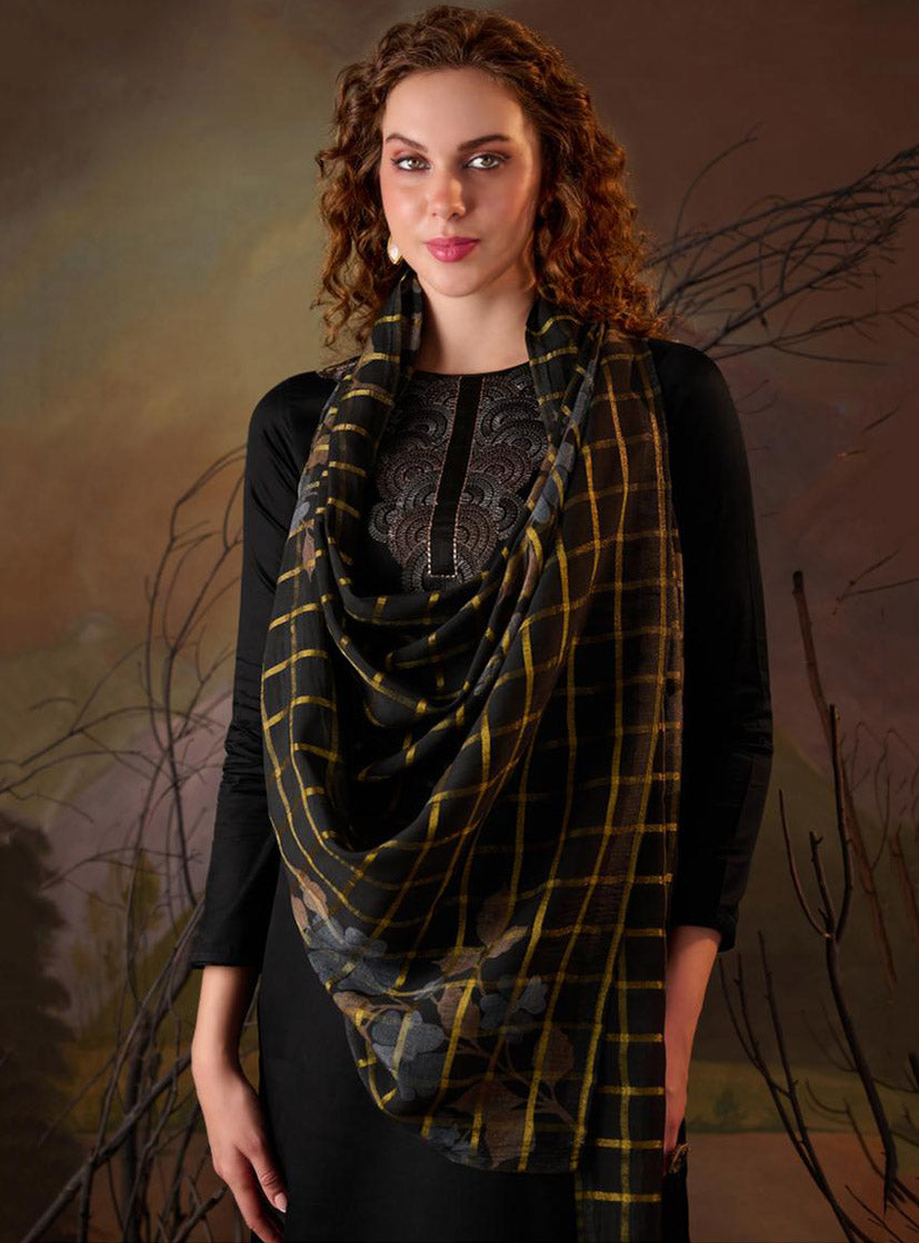 Black Party Wear Cotton Silk Unstitched Suit Material for Women