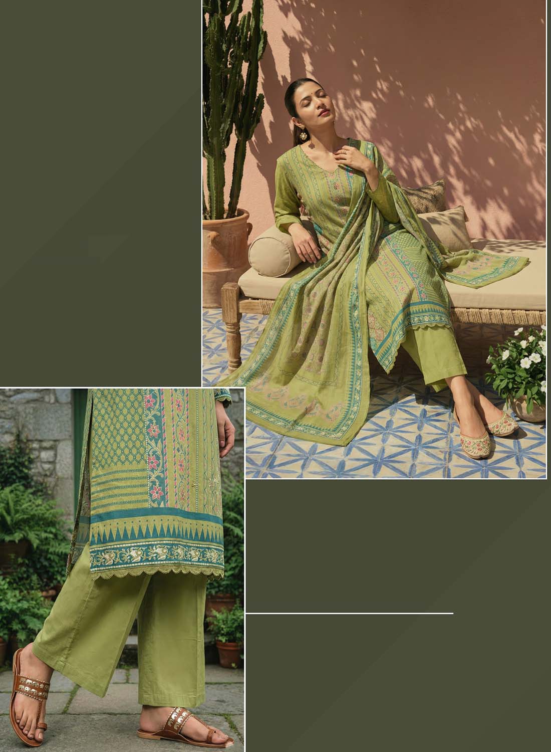 Soft Pure Cotton Green Unstitched Salwar Suit Material for Women