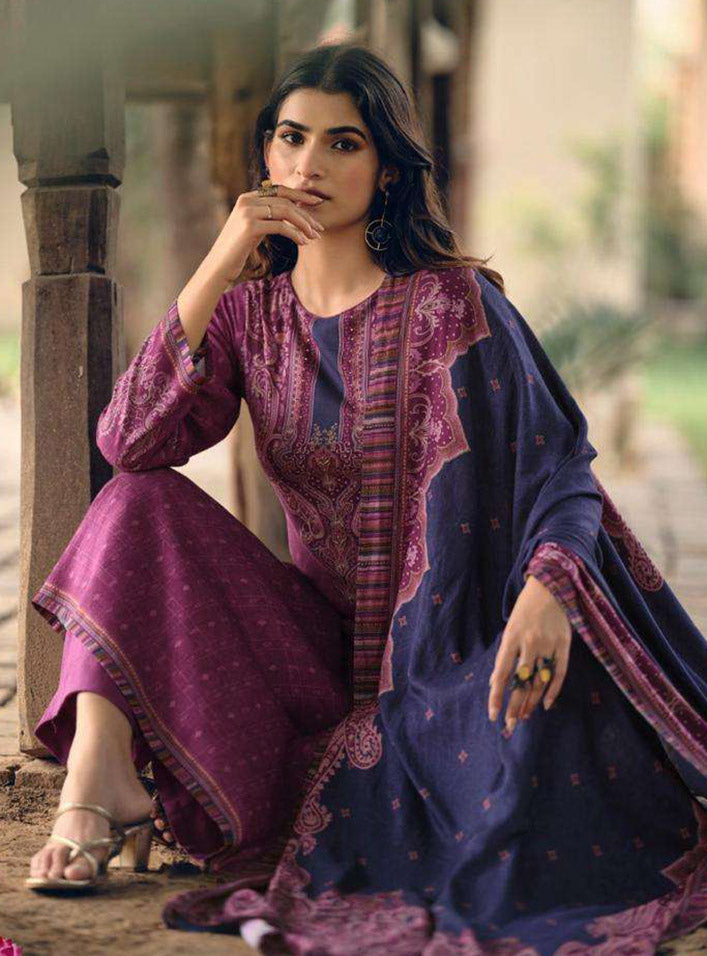 Purple Pashmina Unstitched Winter Salwar Suit Fabric Dress Material