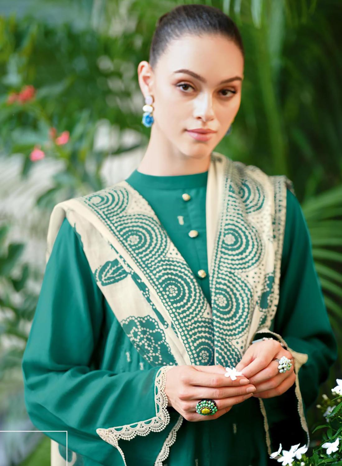 Varsha Unstitched Cotton Suit Dress Material with Embroidery and Lace