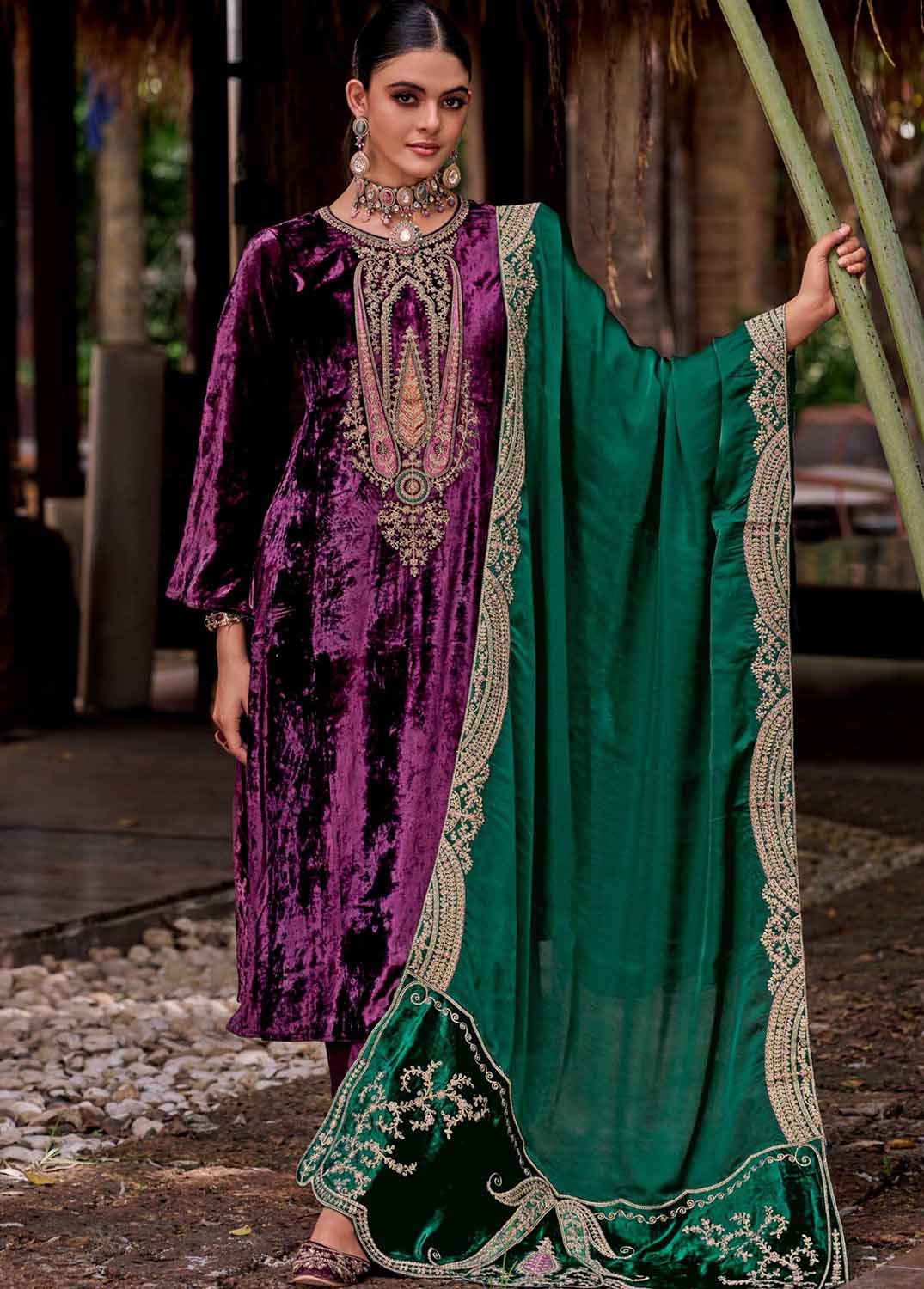Kilory Unstitched Purple Velvet Winter Suits Dress Material for Women Stilento Kilory Unstitched Purple Velvet Winter Suits Dress Material for Women Stilento