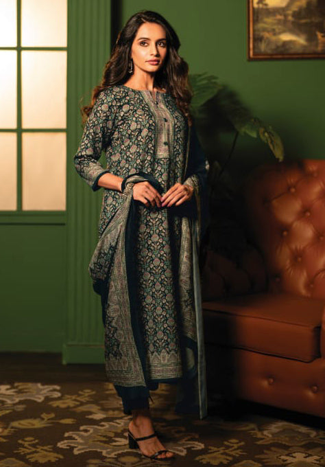 Rivaa Unstitched Pashmina Black Winter Suits Dress Material for Women