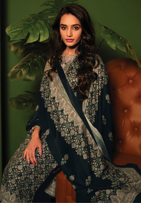 Rivaa Unstitched Pashmina Black Winter Suits Dress Material for Women