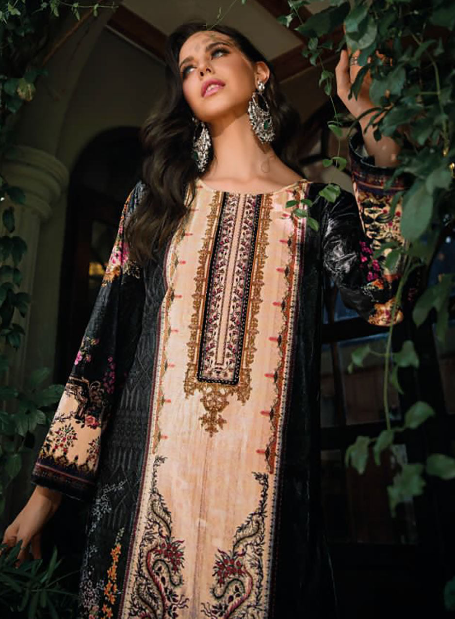 Women Party Wear Black Unstitched Winter Velvet Salwar Suit Dress Material