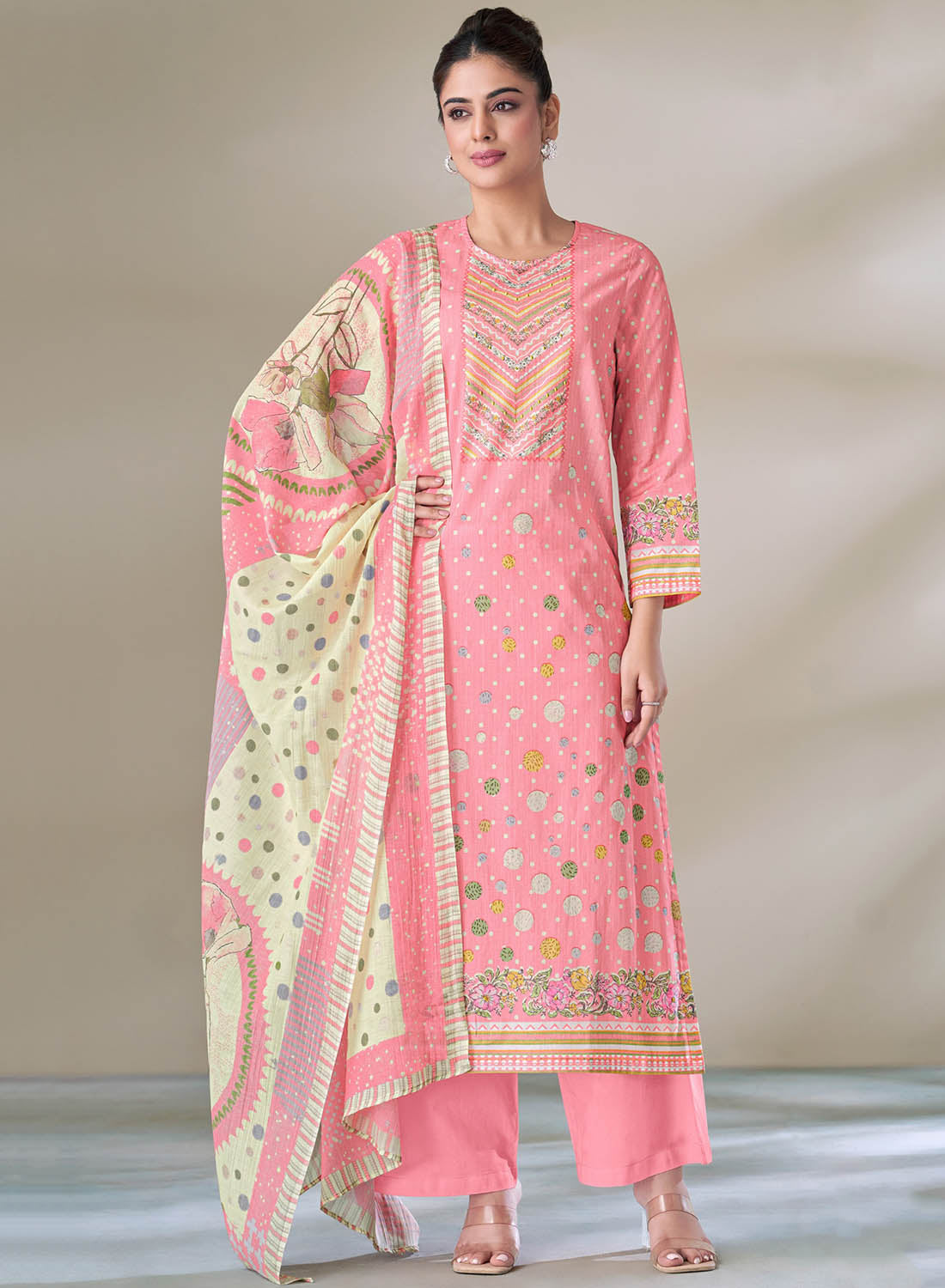 Pure Cotton Pink Unstitched Salwar Suit Dress Material for Women