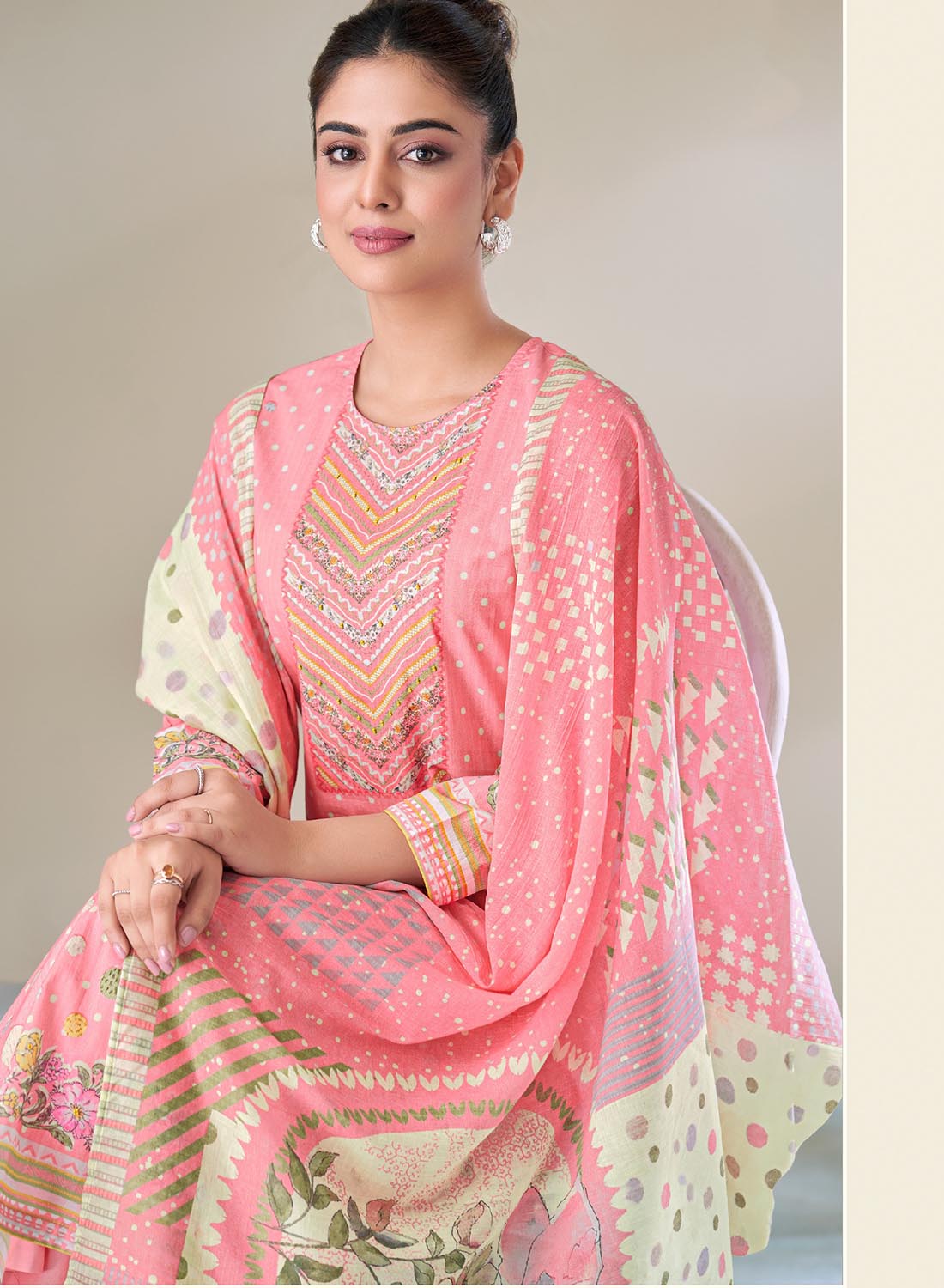 Pure Cotton Pink Unstitched Salwar Suit Dress Material for Women
