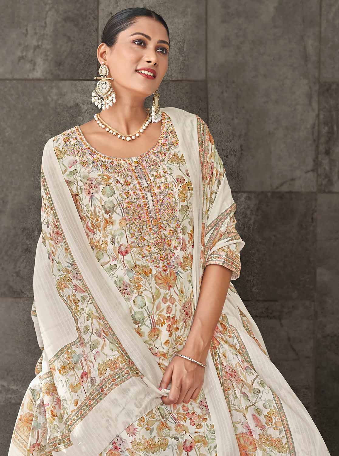 Women Cotton Satin Unstitched Suit Dress Material with Embroidery