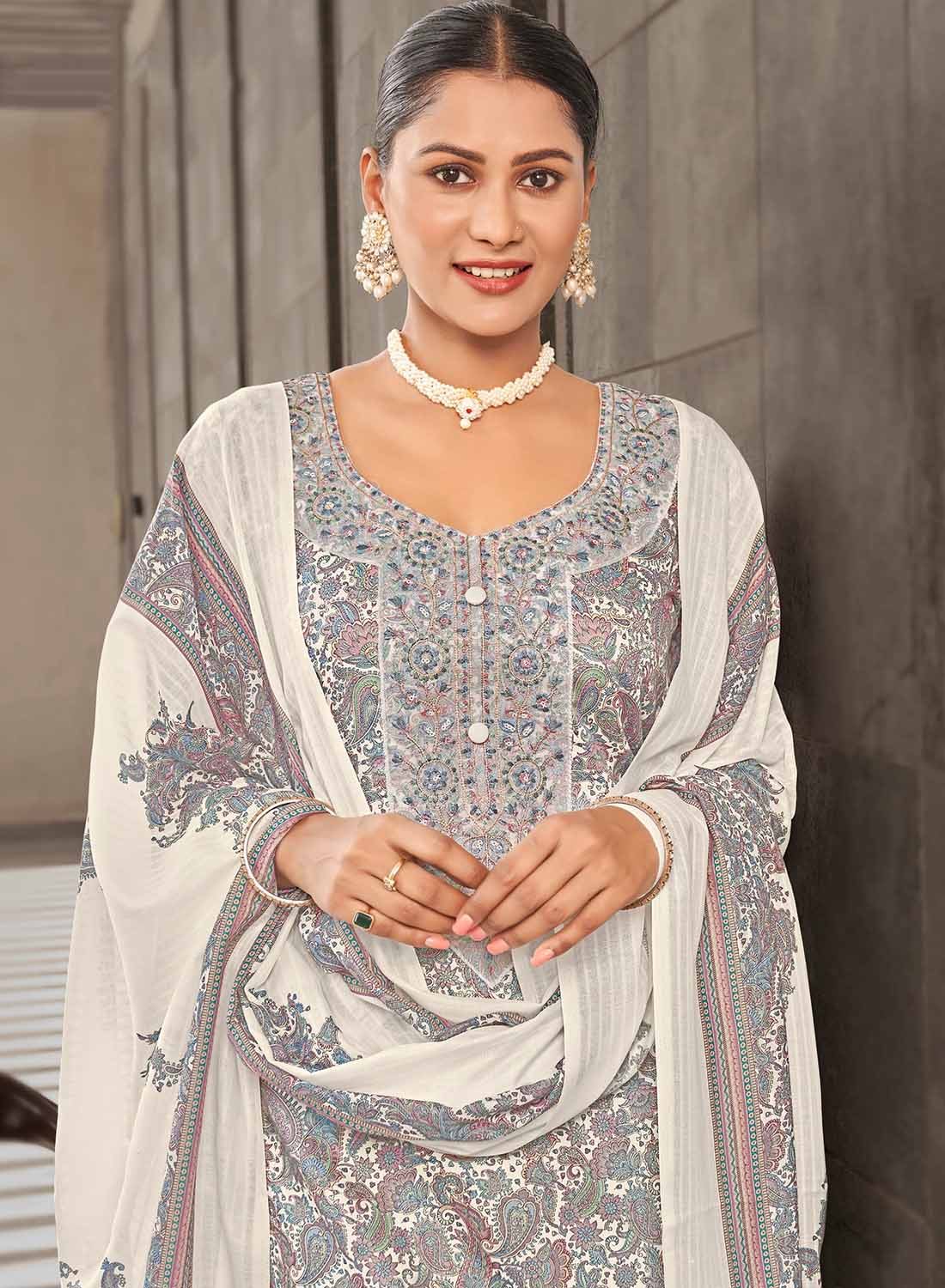Women Cotton Satin Unstitched Salwar Suit Dress Material with Embroidery