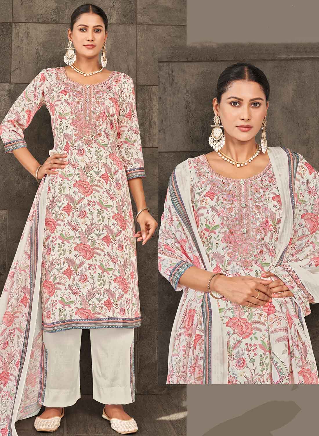 Women Cotton Satin Unstitched Suit Dress Material with Dupatta