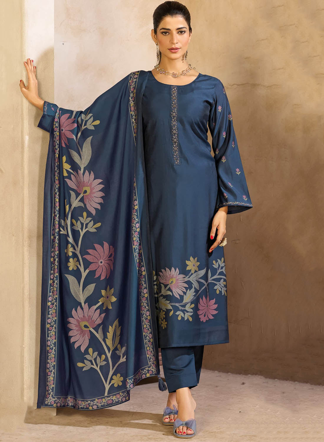 Party Wear Muslin Silk Unstitched Women Salwar Suit Dress Material