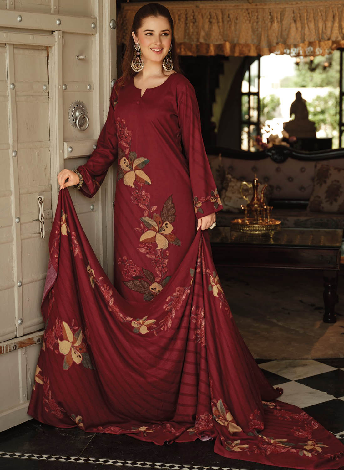 Fancy Pashmina Unstitched Winter Salwar Suit Set Material for Women