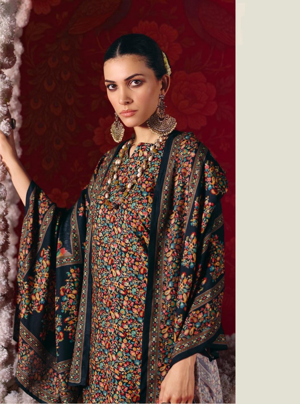 Black Pashmina Unstitched Winter Salwar Suit Dress Material for Women