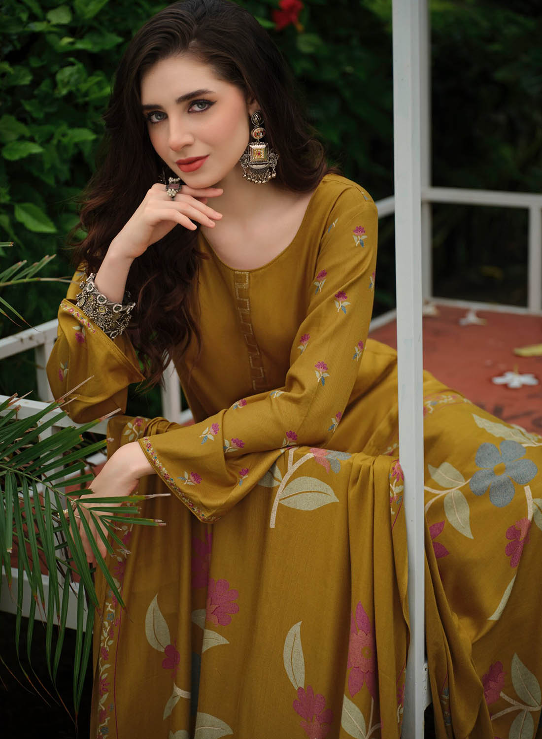 Party Wear Mustard Unstitched Winter Suit Material for Women