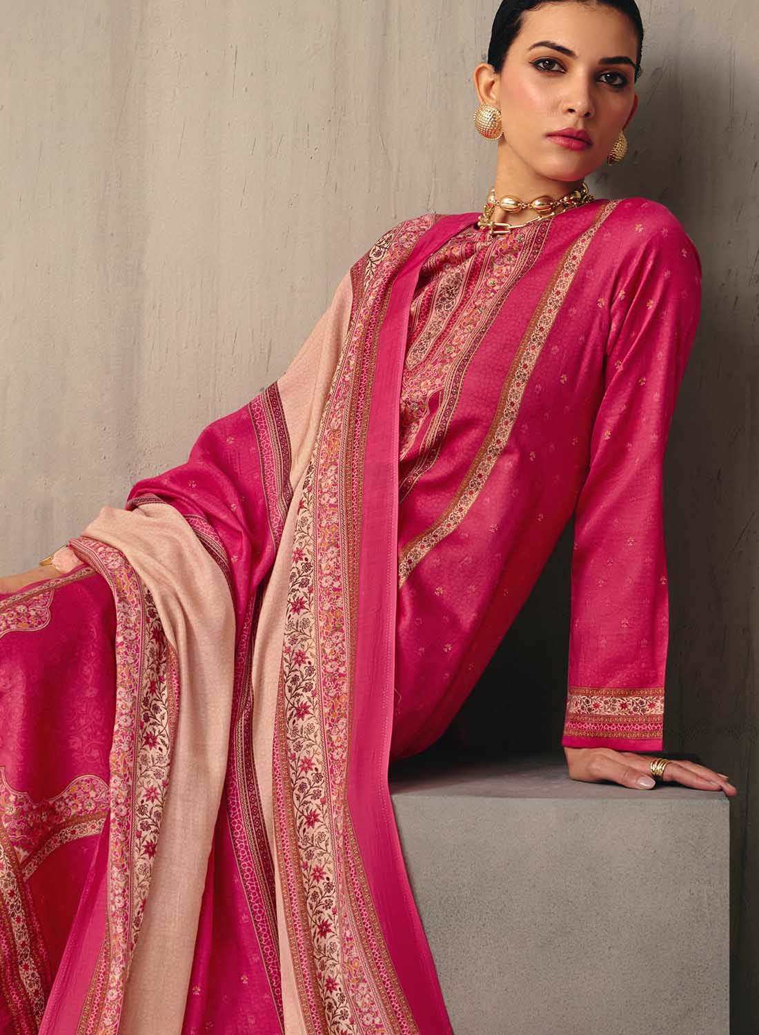 Pink Unstitched Cotton Salwar Suit Dress Material for Women