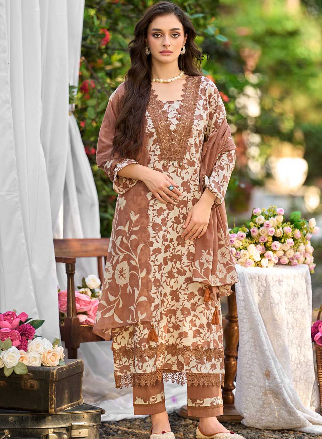 Pure Lawn Cotton Embroidered Unstitched Salwar Suit Women