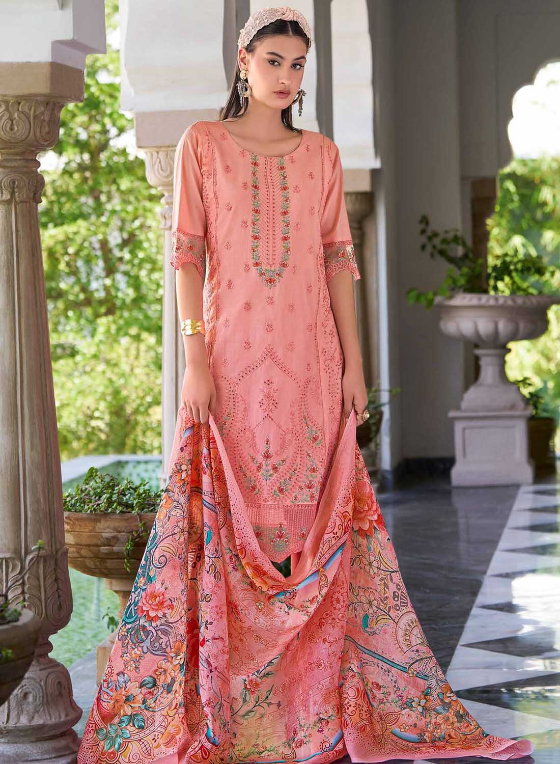 Unstitched Cotton Pakistani Salwar Suit Material with Embroidery for Women