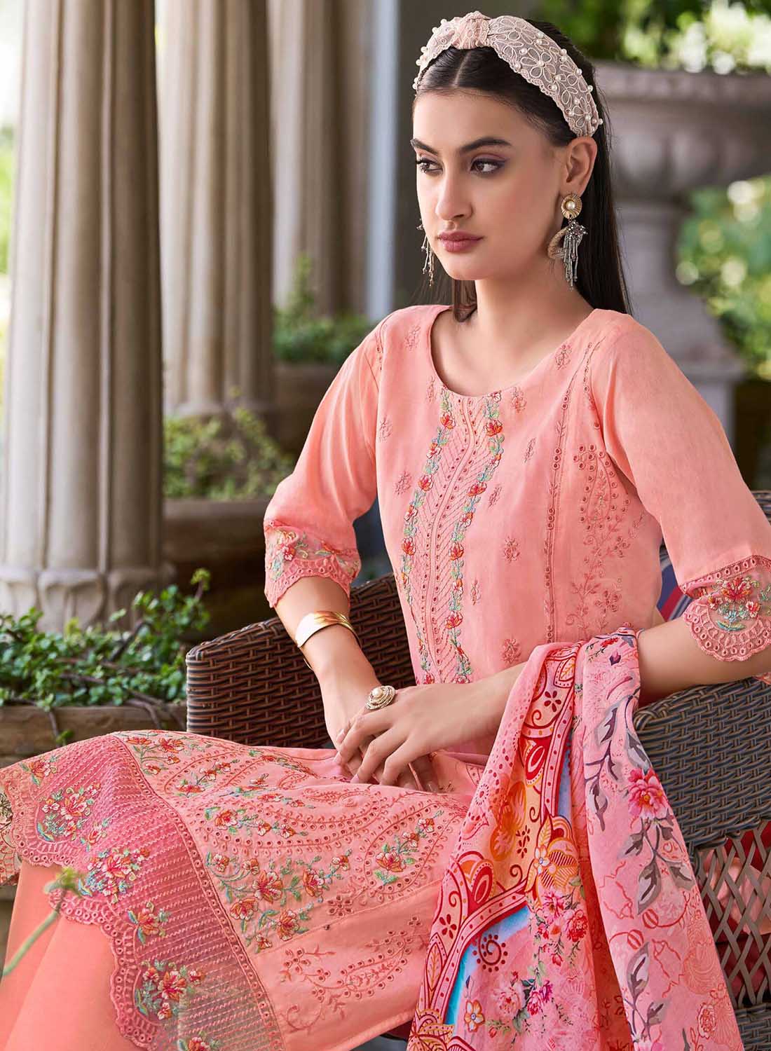 Unstitched Cotton Pakistani Salwar Suit Material with Embroidery for Women