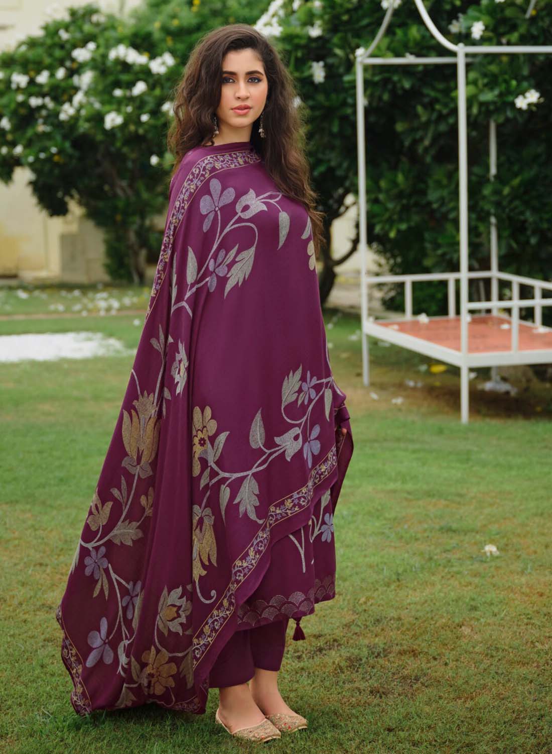 Party Wear Unstitched Pashmina Winter Suit Material for Women
