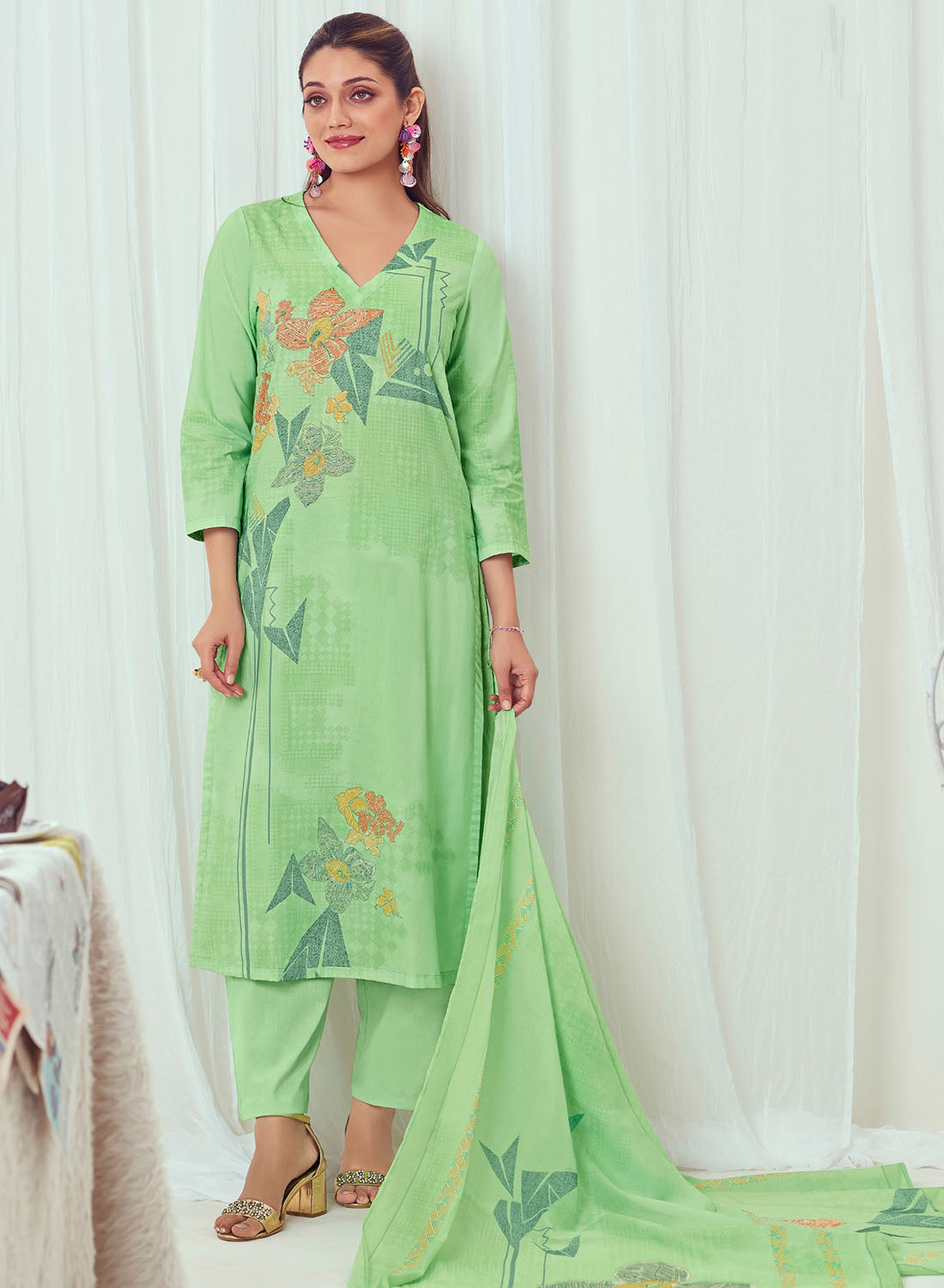 Pure Cotton Lawn Green Unstitched Suit Dress Material for Women