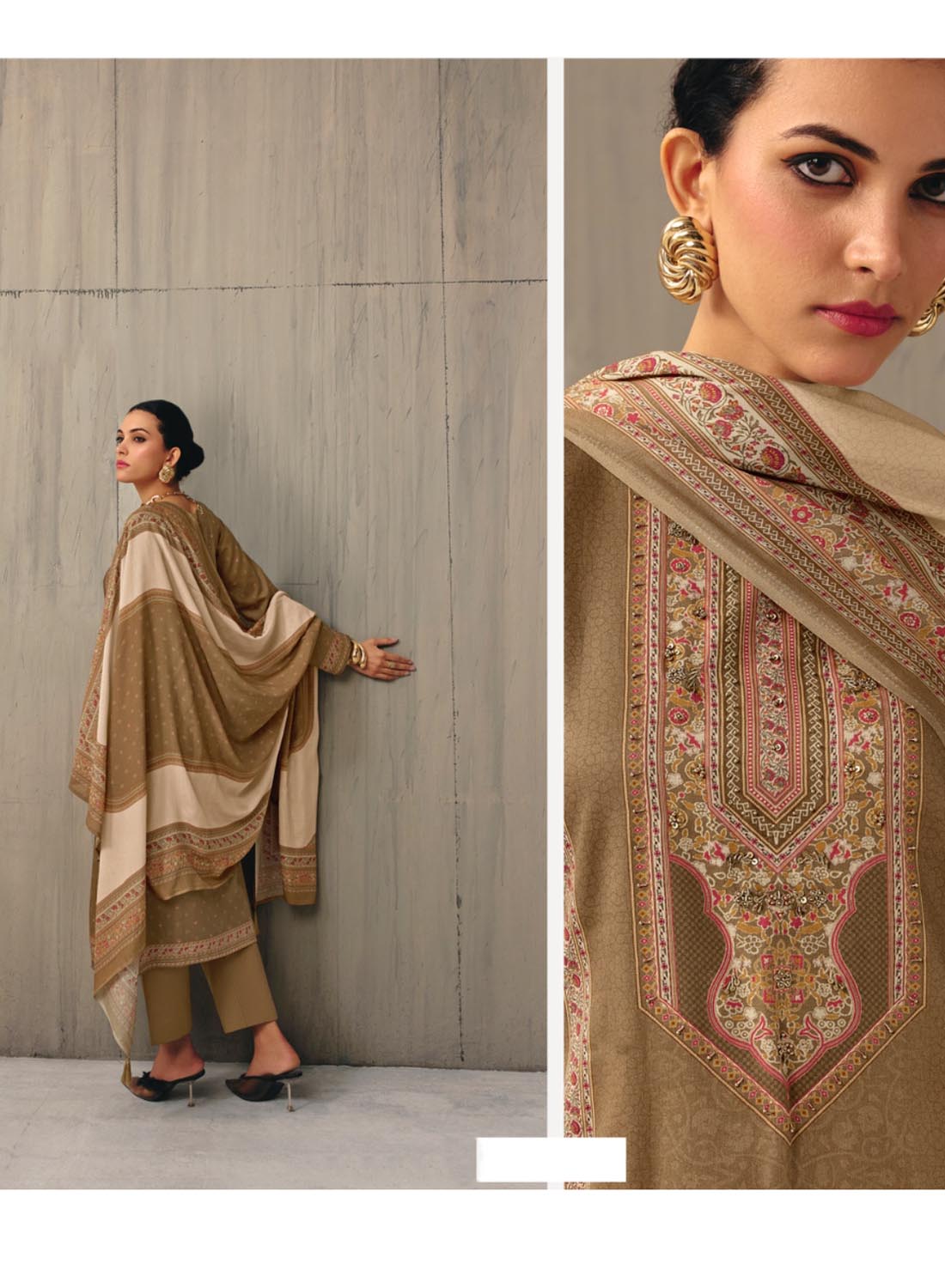 Brown Unstitched Cotton Salwar Suit Dress Material for Women