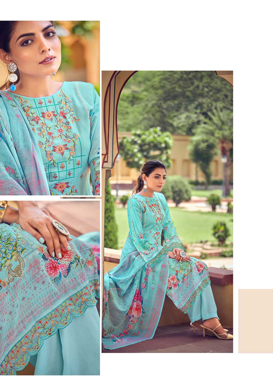 Belliza Unstitched Women Blue Salwar Suit Fabric Dress Materials