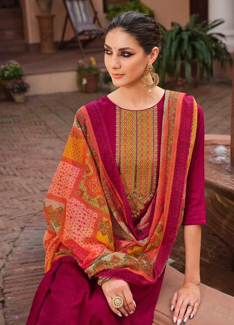 Lt Fabrics Cotton Printed Suit material with Embroidery