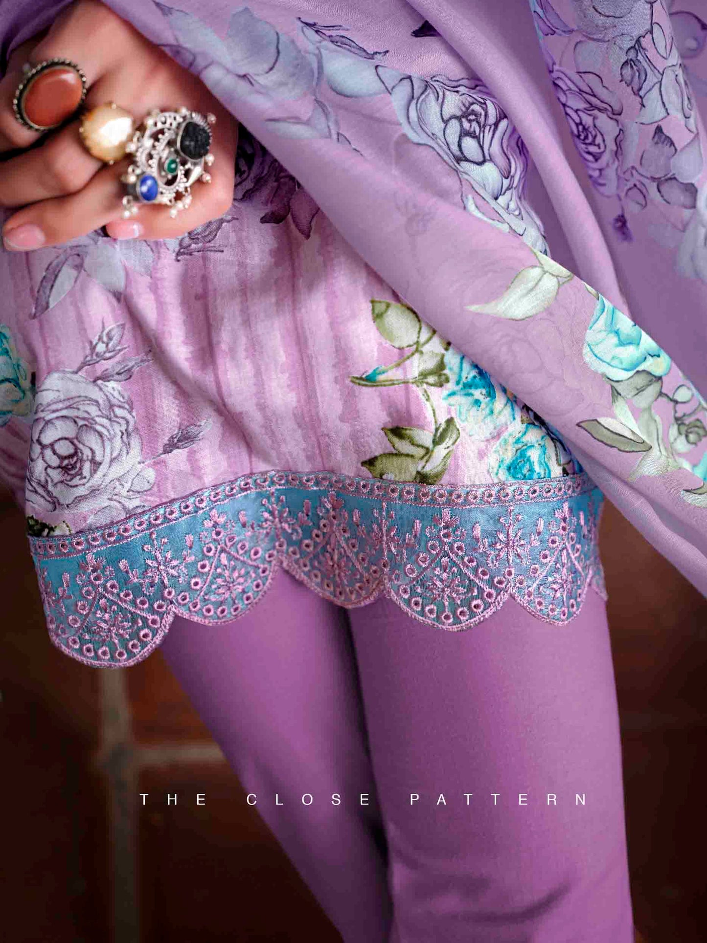 Lawn Cotton Unstitched Women Suits Purple Embroidery Dress Materials