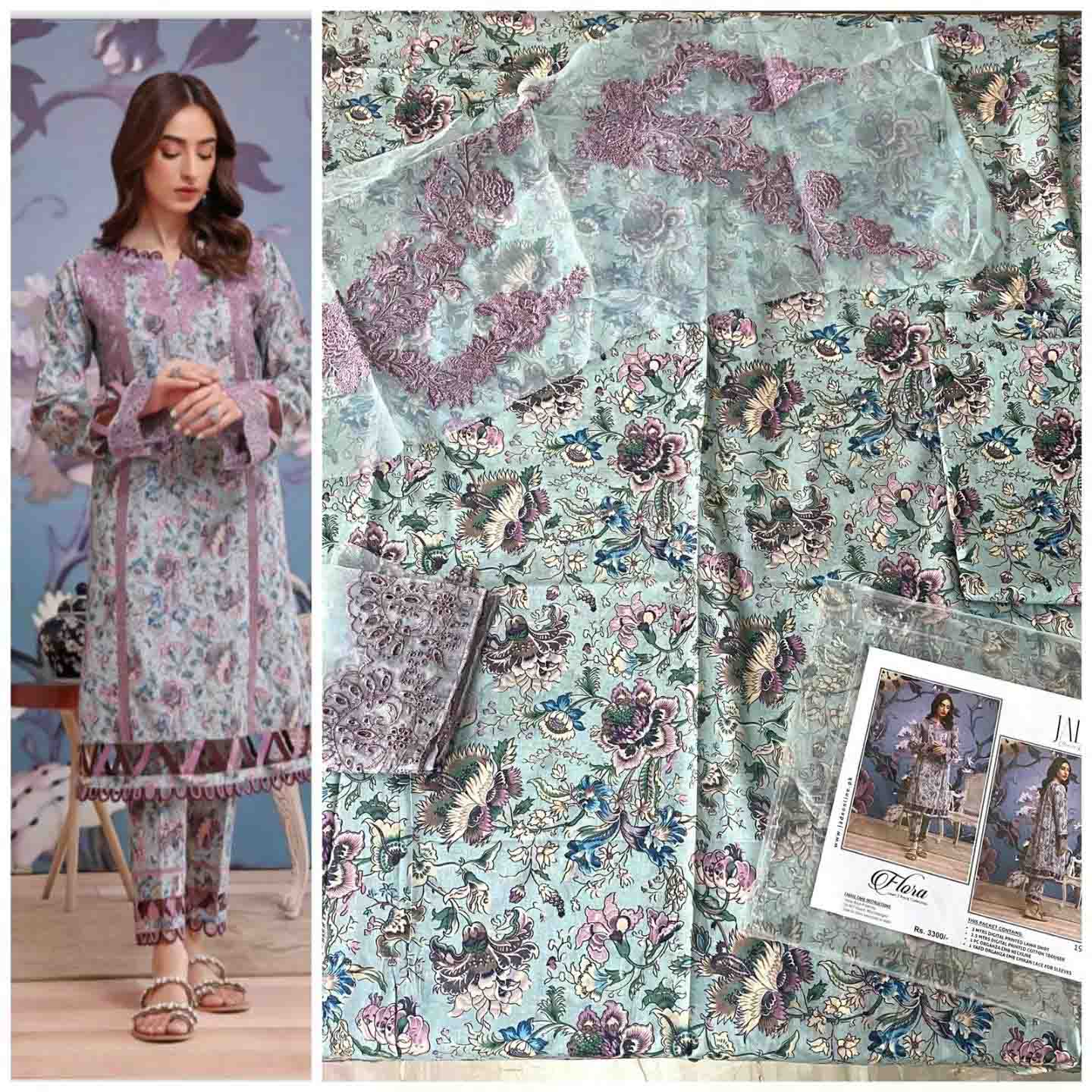 Jade Flora Embrodiered Green Pakistani Lawn Suits