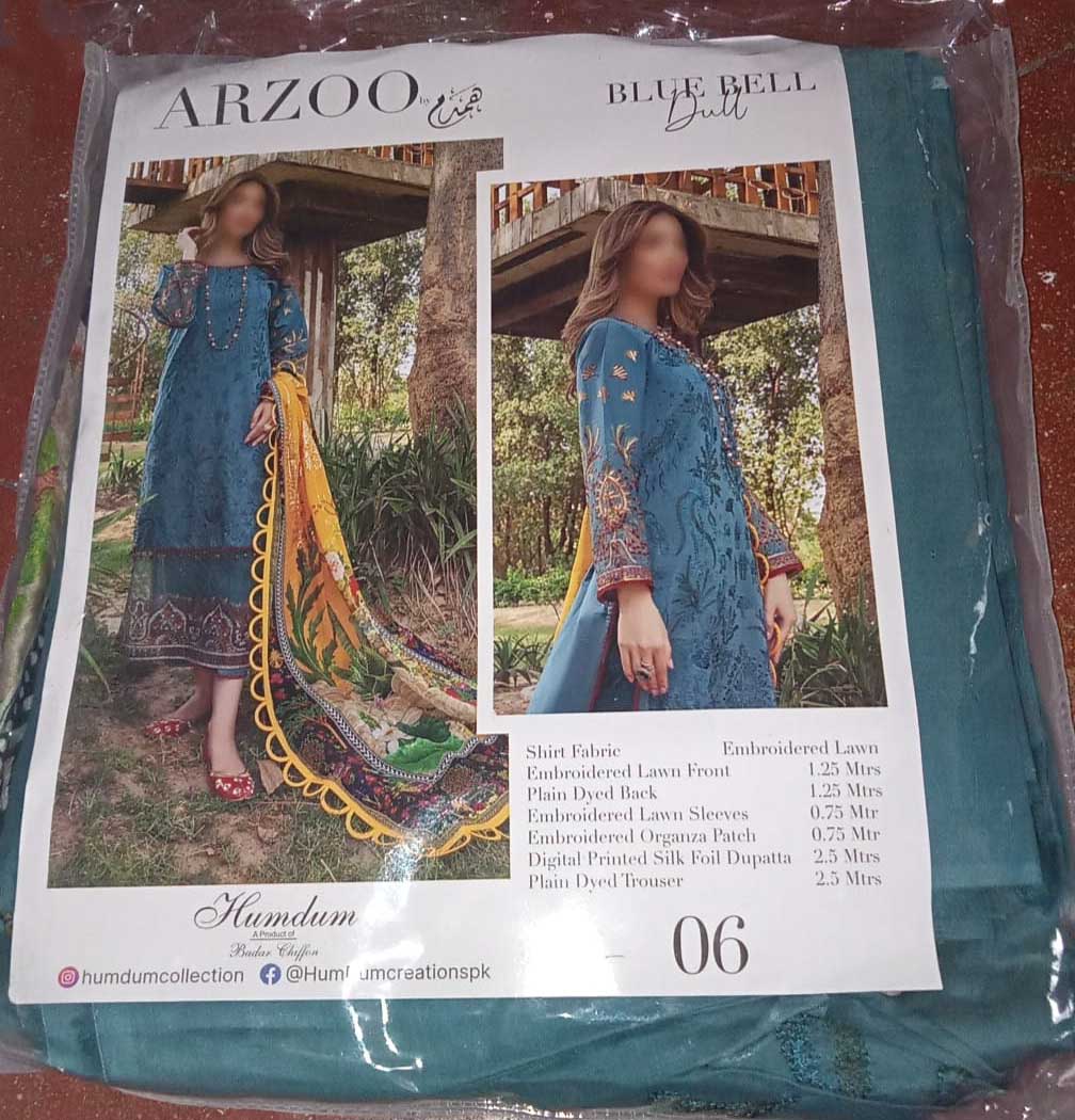 Arzoo Embroidered Unstitched Pakistani Lawn Suits with Organza Dupatta