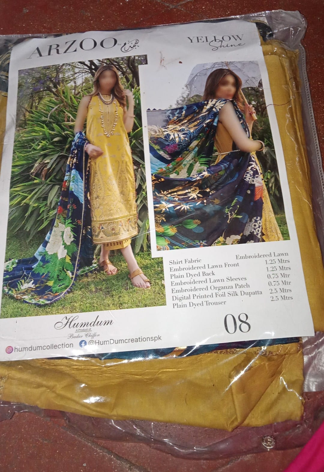 Arzoo Embroidered Unstitched Pakistani Lawn Suits with Organza Dupatta