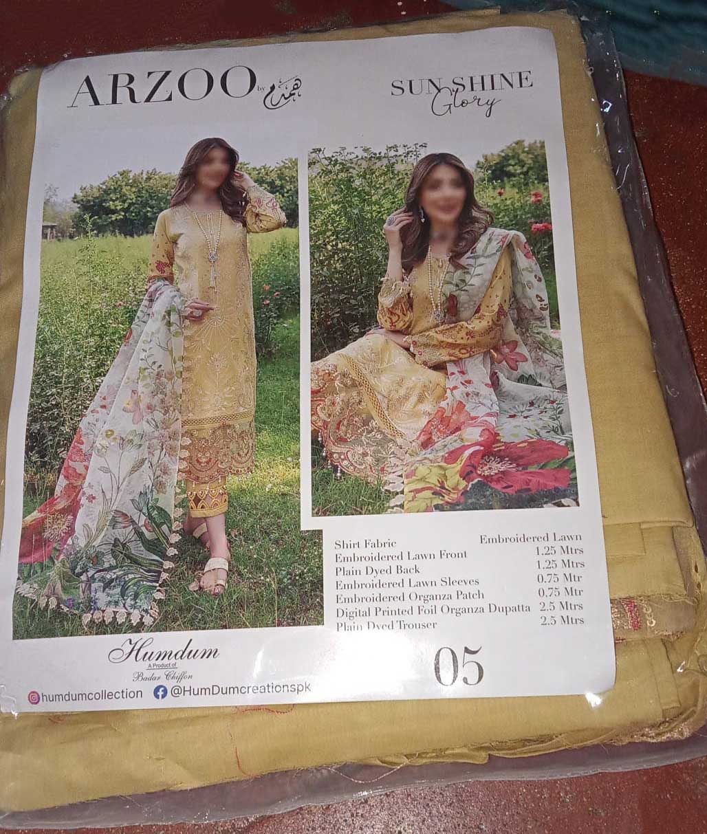 Arzoo Embroidered Unstitched Pakistani Lawn Suits with Organza Dupatta