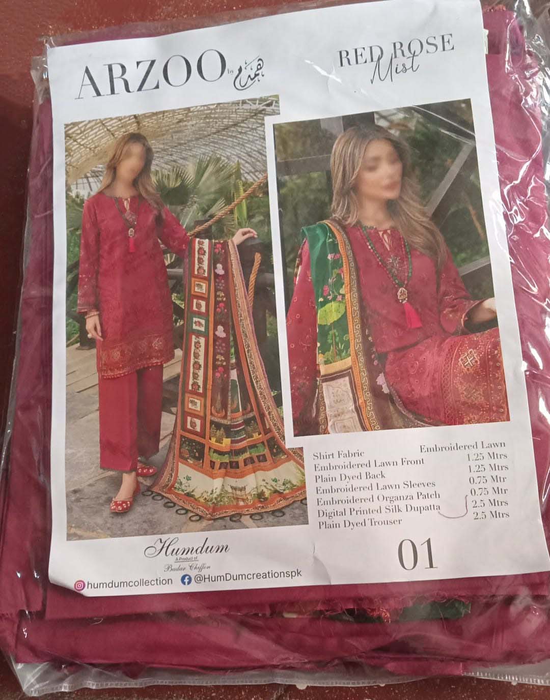 Arzoo Embroidered Unstitched Pakistani Lawn Suits with Organza Dupatta