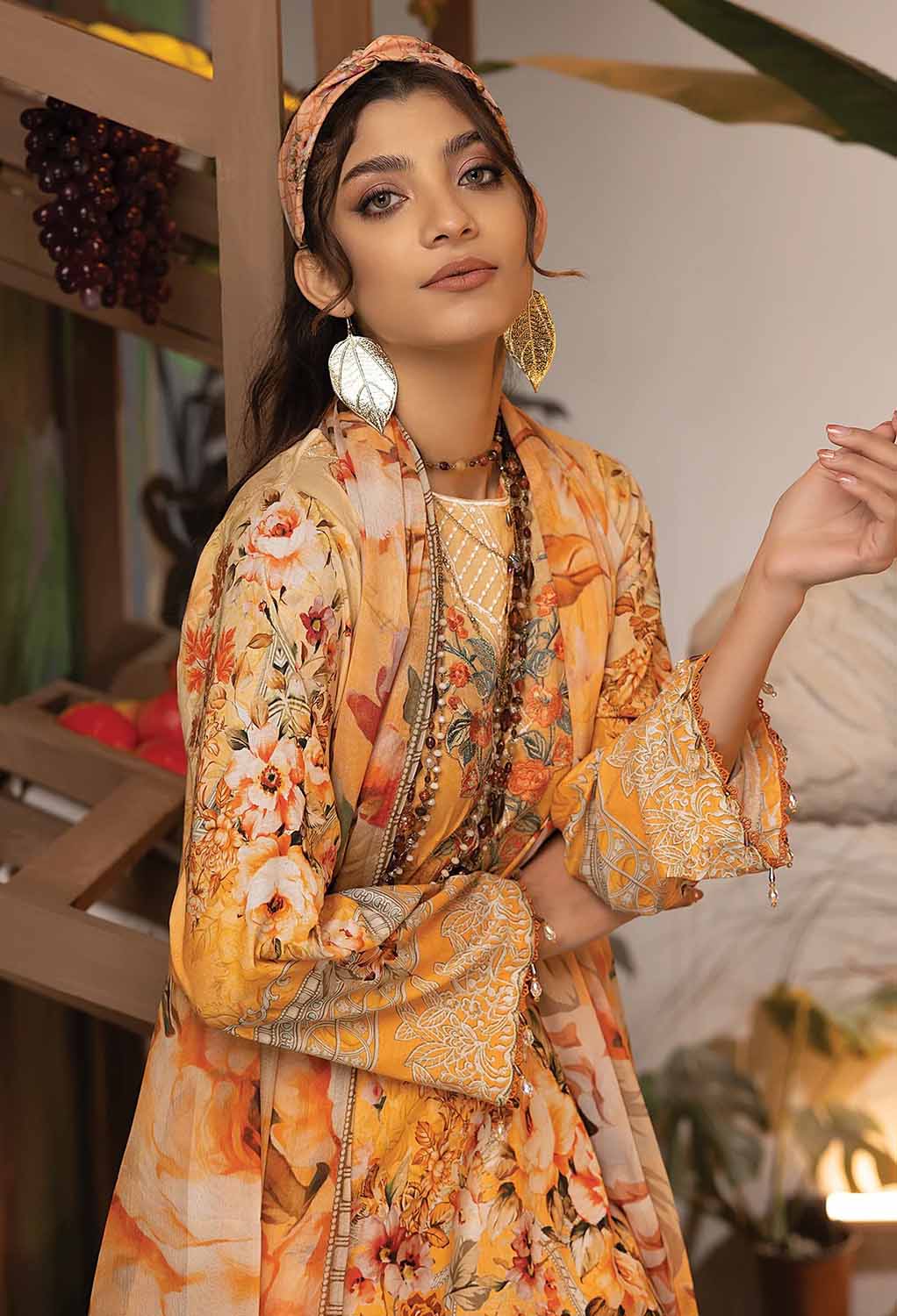 Adan's Libas Summer Fantasy Lawn Unstitched Pakistani Suit Orange